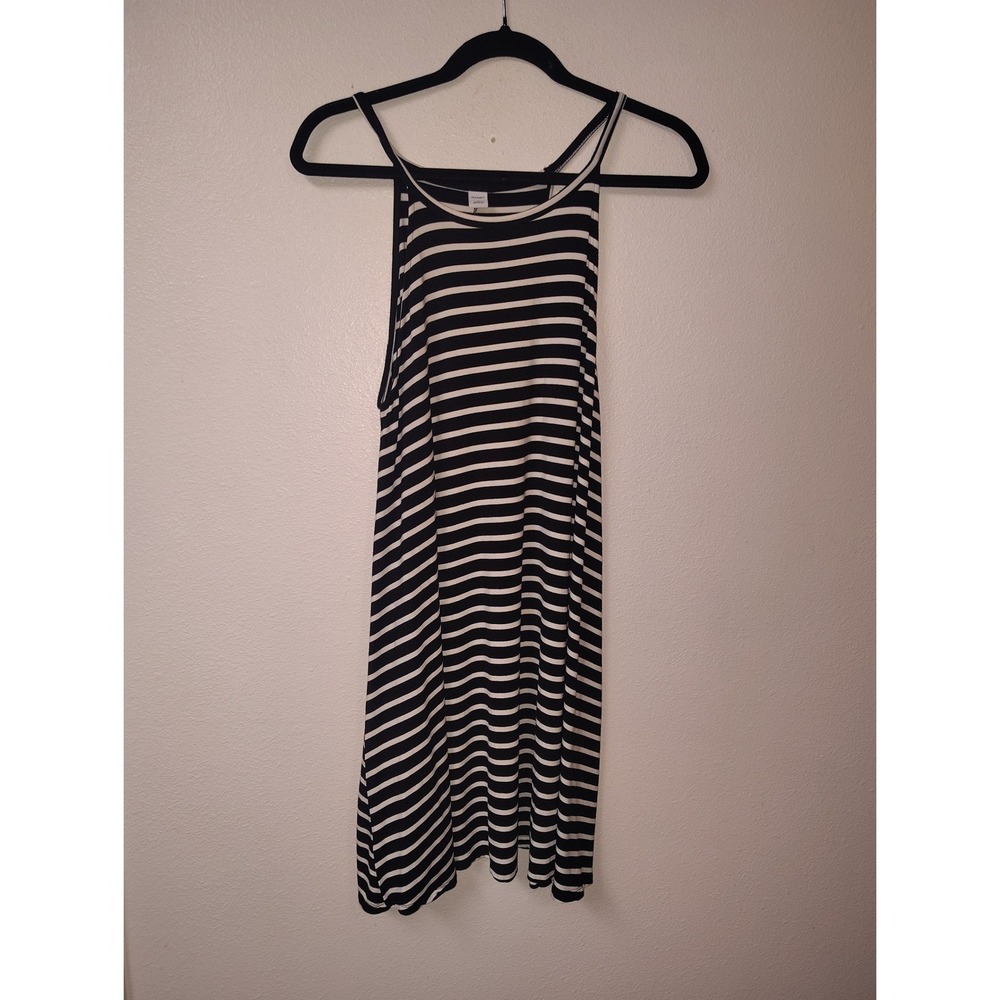 Old Navy Black White Striped Sleeveless Swing Dress High Neck Casual Summer